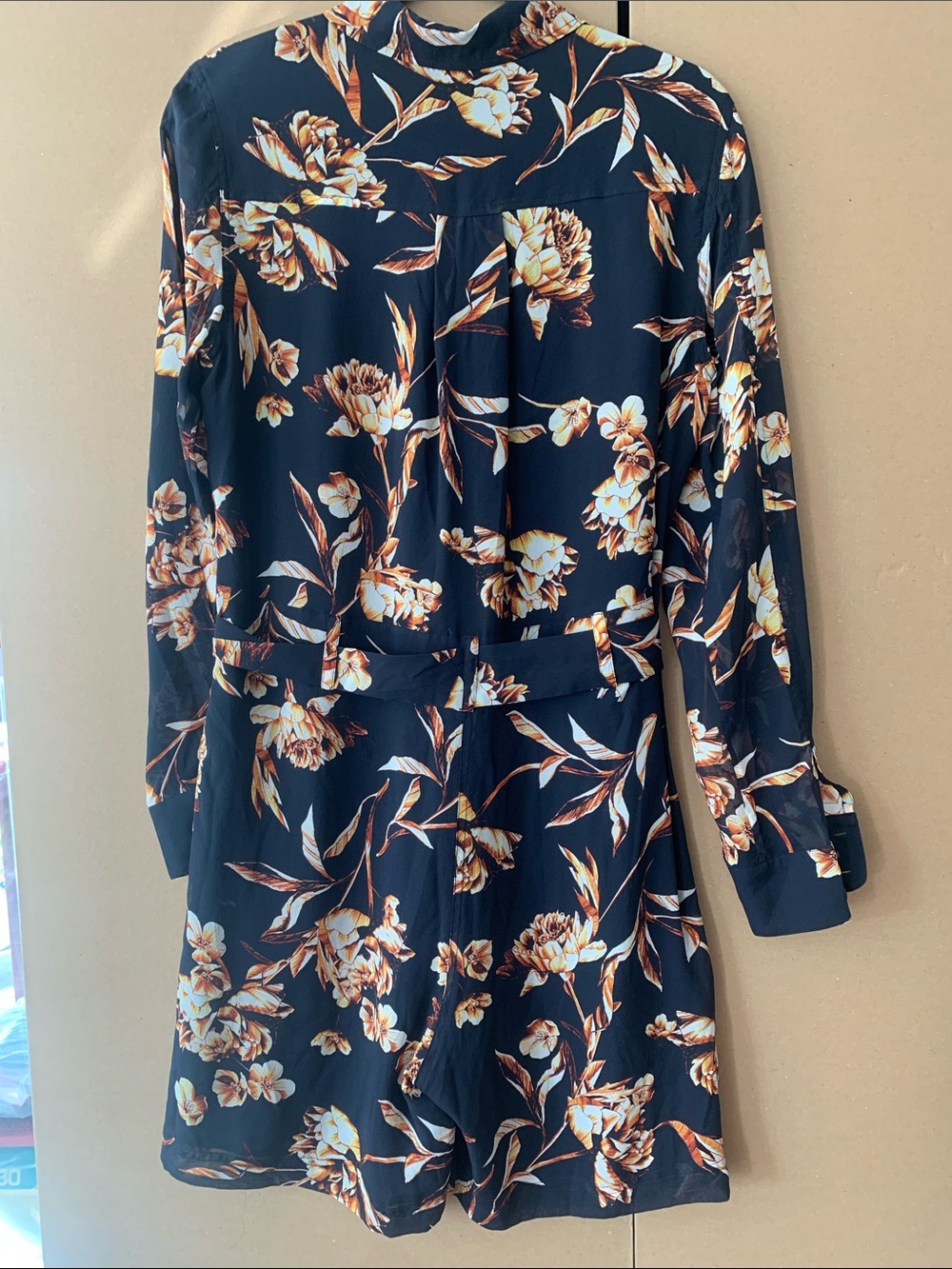 H&M Deep Navy Floral Tie-Waist Long Sleeve Overalls - Picture 6 of 9